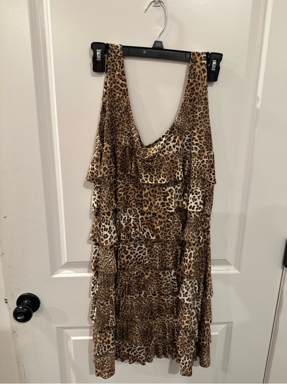 Patchington Leopard Print Ruffled Midi Dress - Brown Tan Black